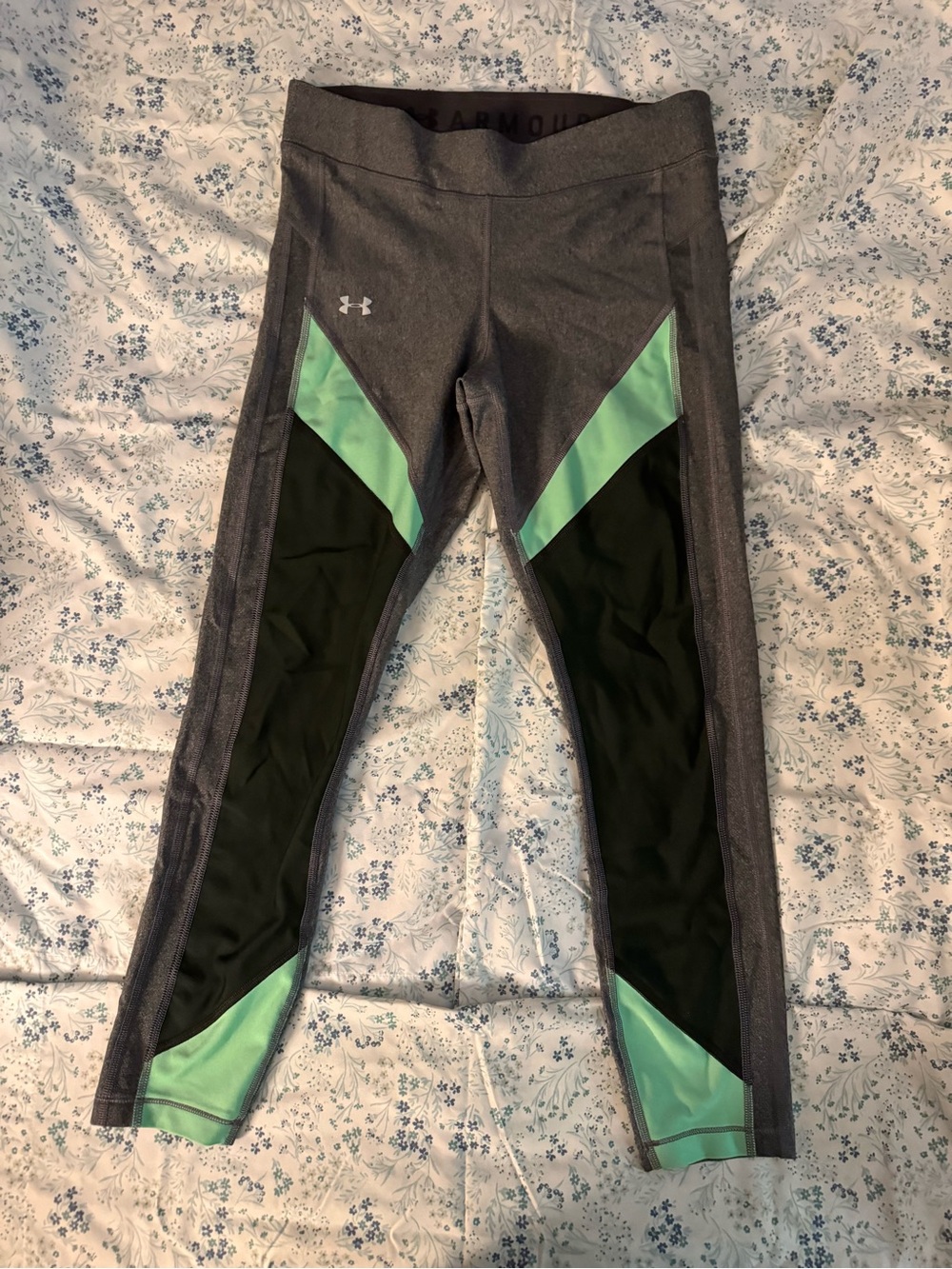 Under Armour Gray Leggings with Mint & Black Accents - Picture 1 of 1